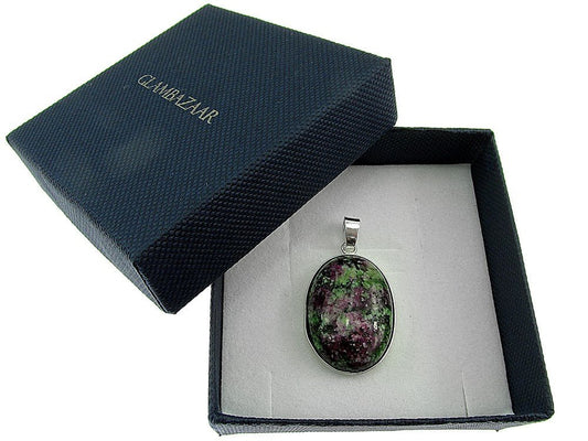 Pandantiv argint mare cu rubin zoisit natural 25x18 MM - GlamBazaar.ro