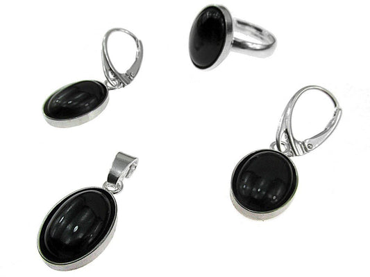 Set argint complet onix oval 14x10 MM cu lantisor inclus - GlamBazaar.ro