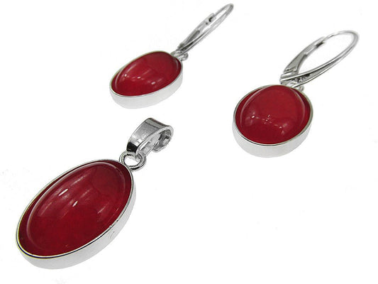 Set argint cu agate rosii ovale 14x10 MM - GlamBazaar.ro