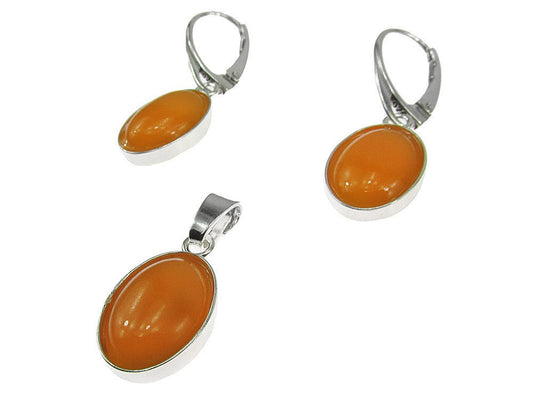 Set argint cu jad galben oval 14x10 MM - GlamBazaar.ro