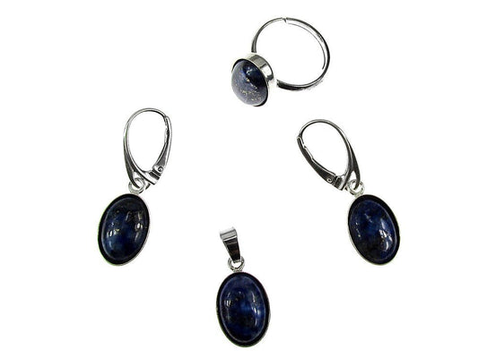 Set argint cu lapis lazuli natural 14x10 MM - GlamBazaar.ro