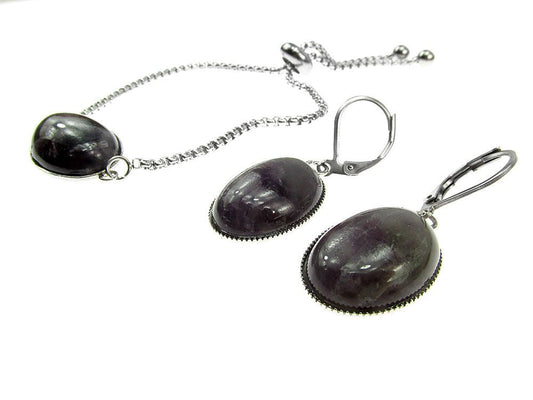 Set bratara si cercei inox cu ametist - GlamBazaar.ro