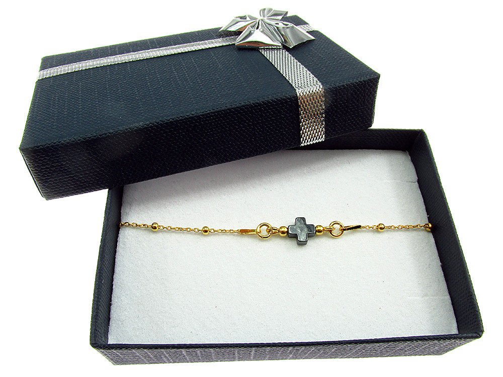 Bratara argint placata cu aur 24K si hematit natural - GlamBazaar.ro