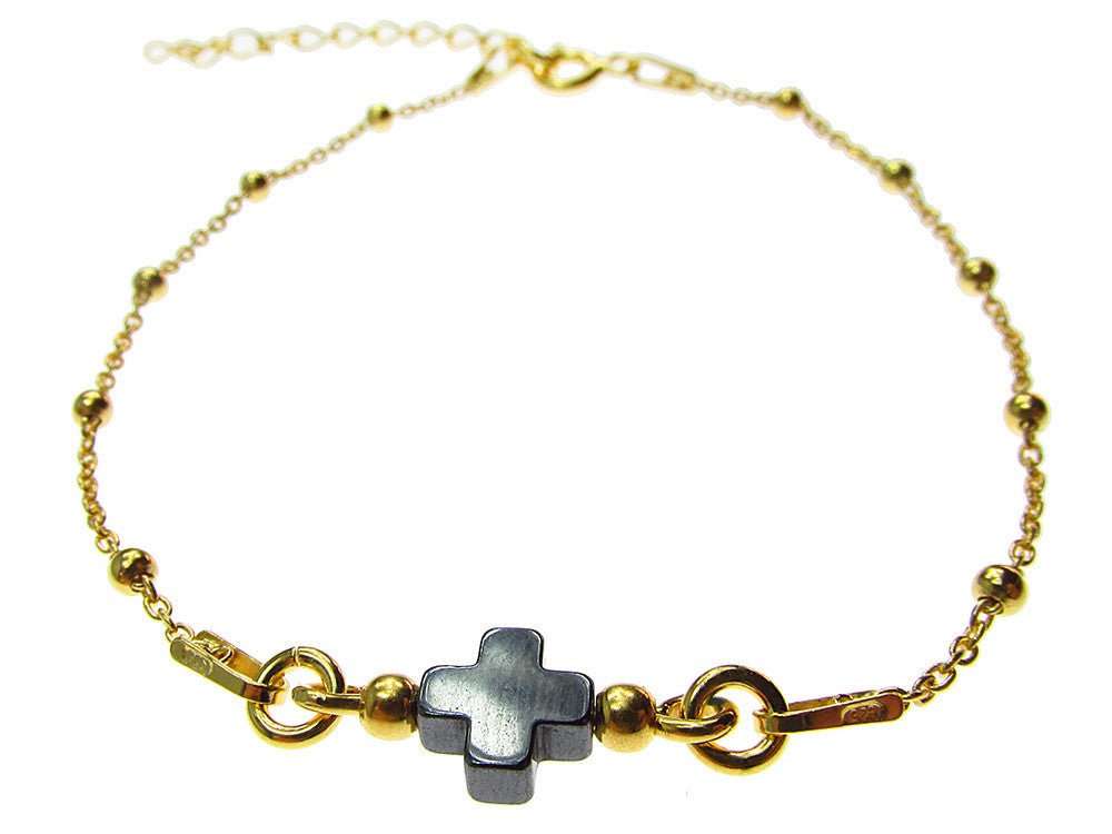 Bratara argint placata cu aur 24K si hematit natural - GlamBazaar.ro