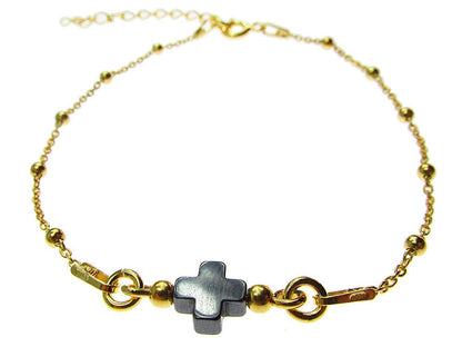 Bratara argint placata cu aur 24K si hematit natural - GlamBazaar.ro