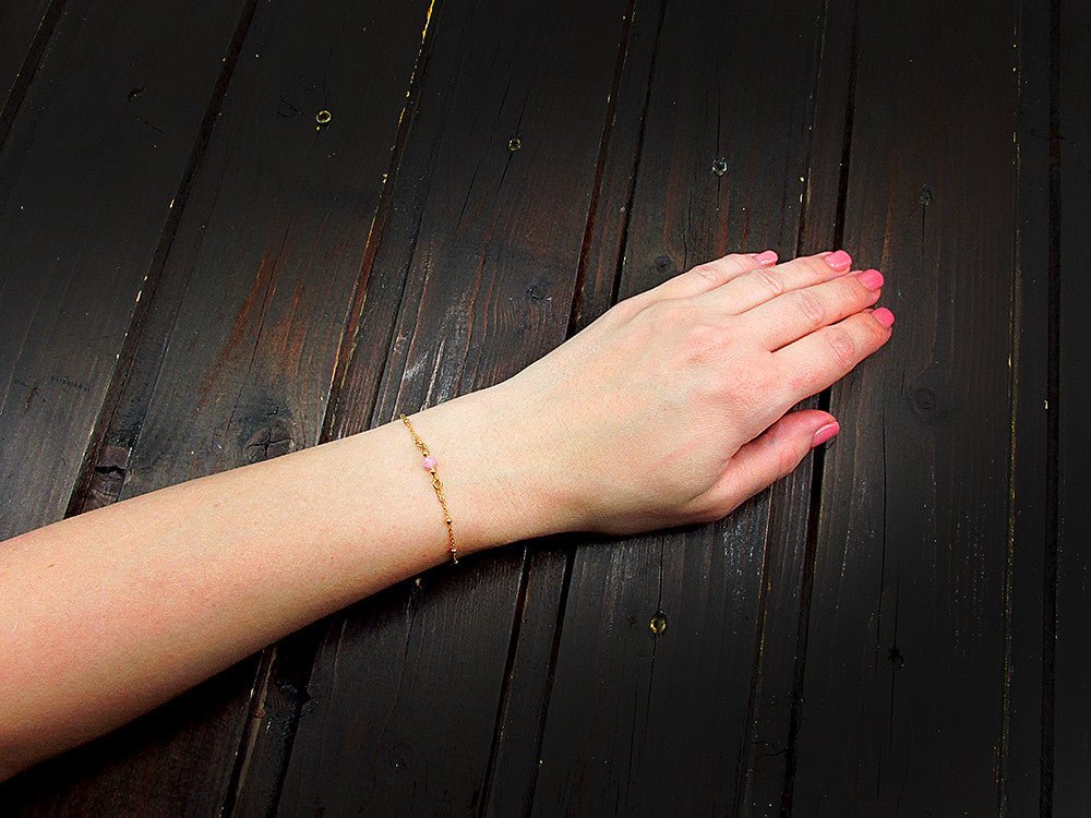 Bratara argint placata cu aur 24K si turmalina roz naturala - GlamBazaar.ro