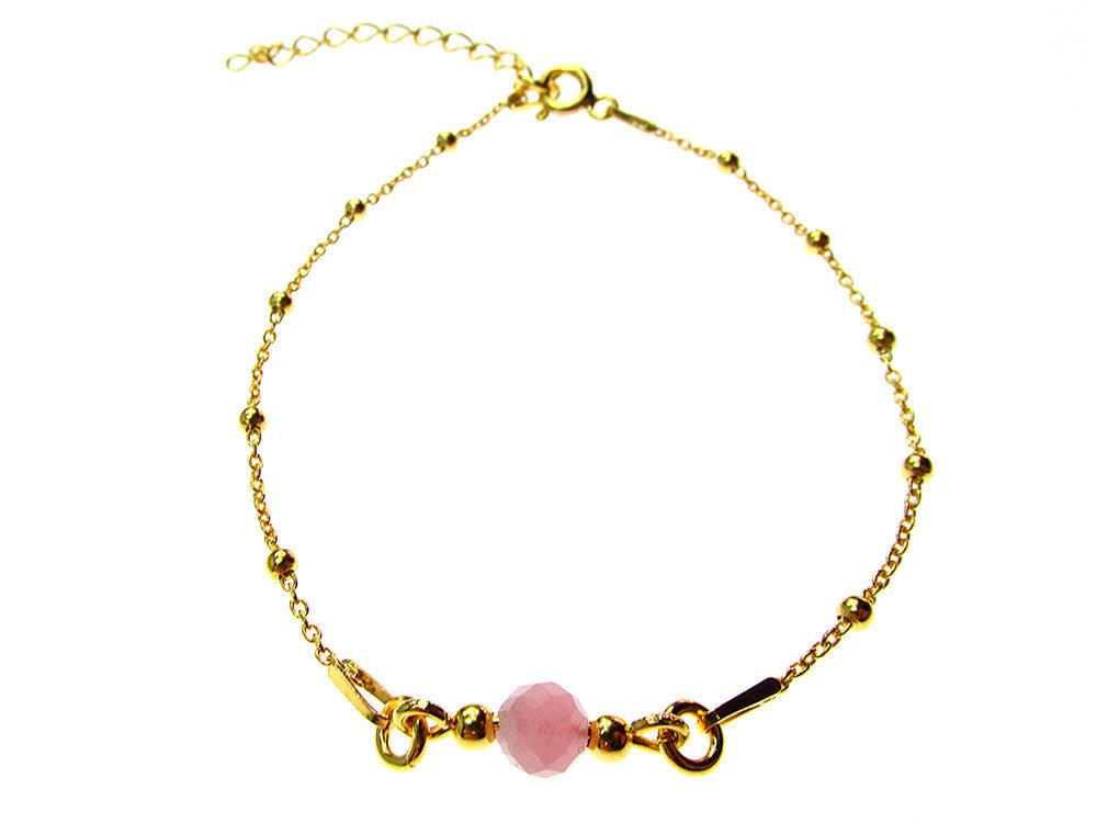 Bratara argint placata cu aur 24K si turmalina roz naturala - GlamBazaar.ro