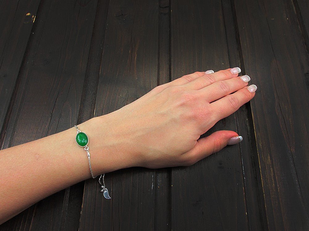 Bratara argint reglabila cu agat verde 14x10 MM - GlamBazaar.ro