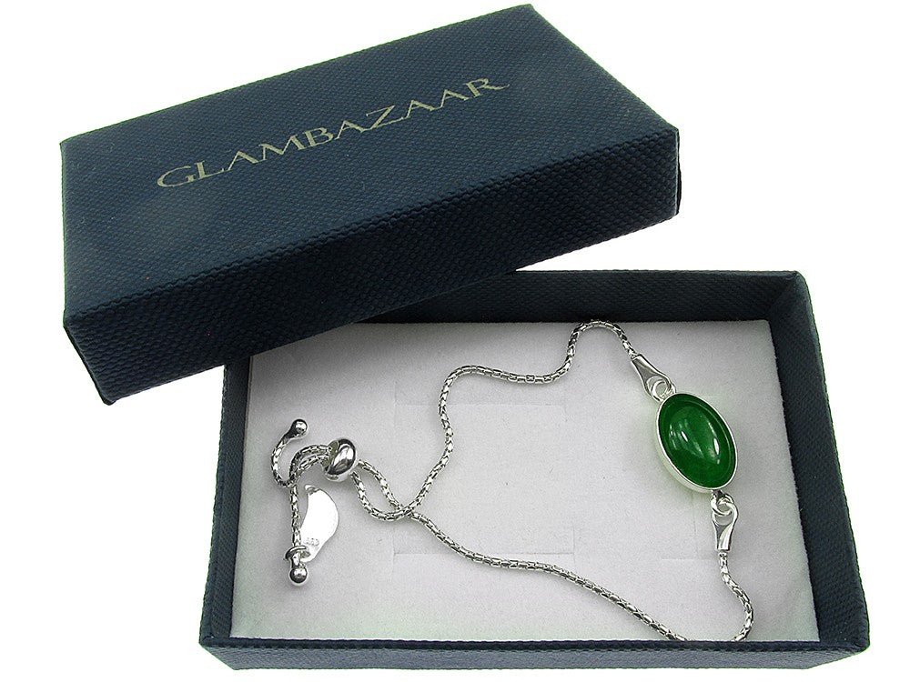 Bratara argint reglabila cu agat verde 14x10 MM - GlamBazaar.ro