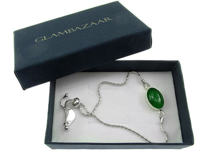 Bratara argint reglabila cu agat verde 14x10 MM - GlamBazaar.ro