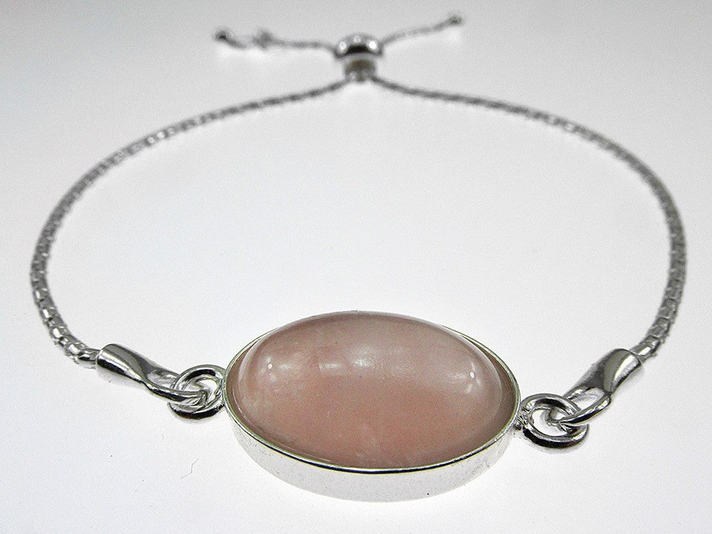 Bratara argint reglabila cu cuart roz oval 14x10 MM - GlamBazaar.ro