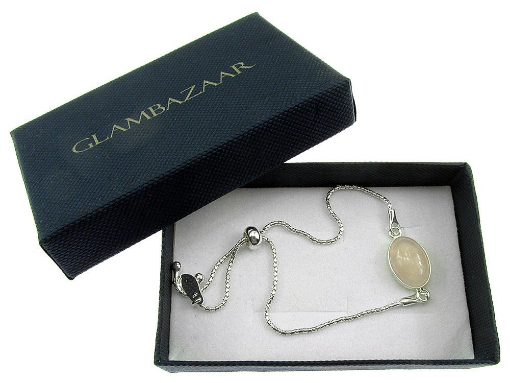 Bratara argint reglabila cu cuart roz oval 14x10 MM - GlamBazaar.ro