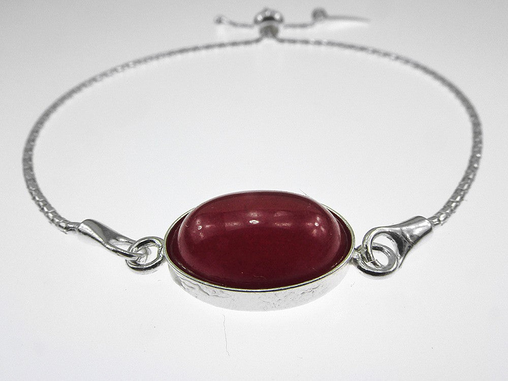 Bratara argint reglabila cu jad rosu 14x10 MM - GlamBazaar.ro