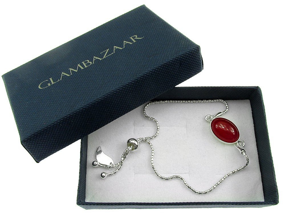 Bratara argint reglabila cu jad rosu 14x10 MM - GlamBazaar.ro