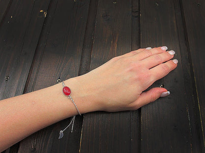 Bratara argint reglabila cu jad rosu 14x10 MM - GlamBazaar.ro