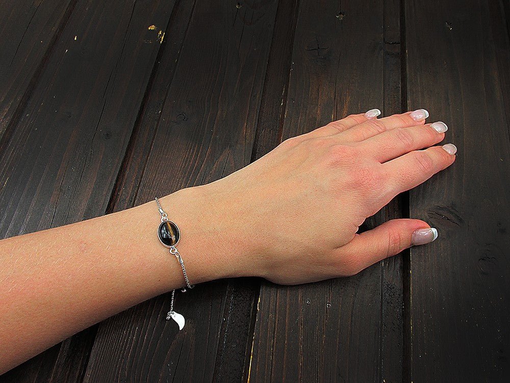 Bratara argint reglabila cu ochi de tigru 14x10 MM - GlamBazaar.ro