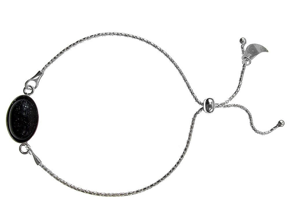 Bratara argint reglabila cu Piatra Soarelui albastra 14x10 MM - GlamBazaar.ro