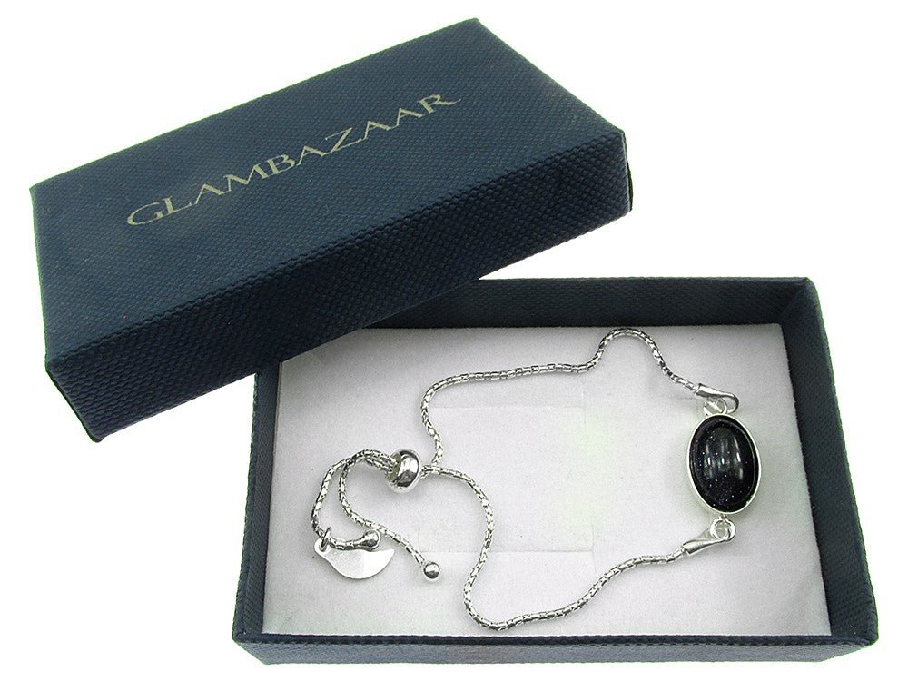 Bratara argint reglabila cu Piatra Soarelui albastra 14x10 MM - GlamBazaar.ro