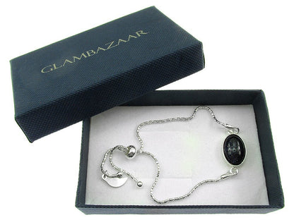 Bratara argint reglabila cu Piatra Soarelui albastra 14x10 MM - GlamBazaar.ro