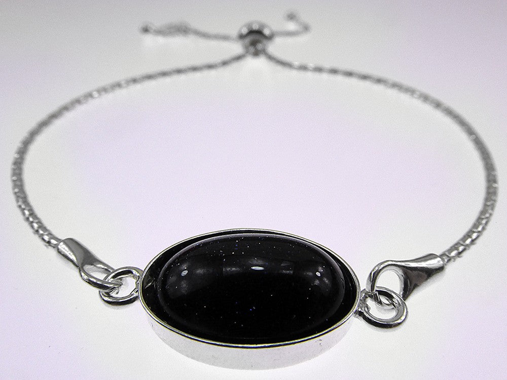 Bratara argint reglabila cu Piatra Soarelui albastra 14x10 MM - GlamBazaar.ro