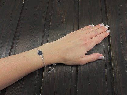 Bratara argint reglabila cu Piatra Soarelui albastra 14x10 MM - GlamBazaar.ro