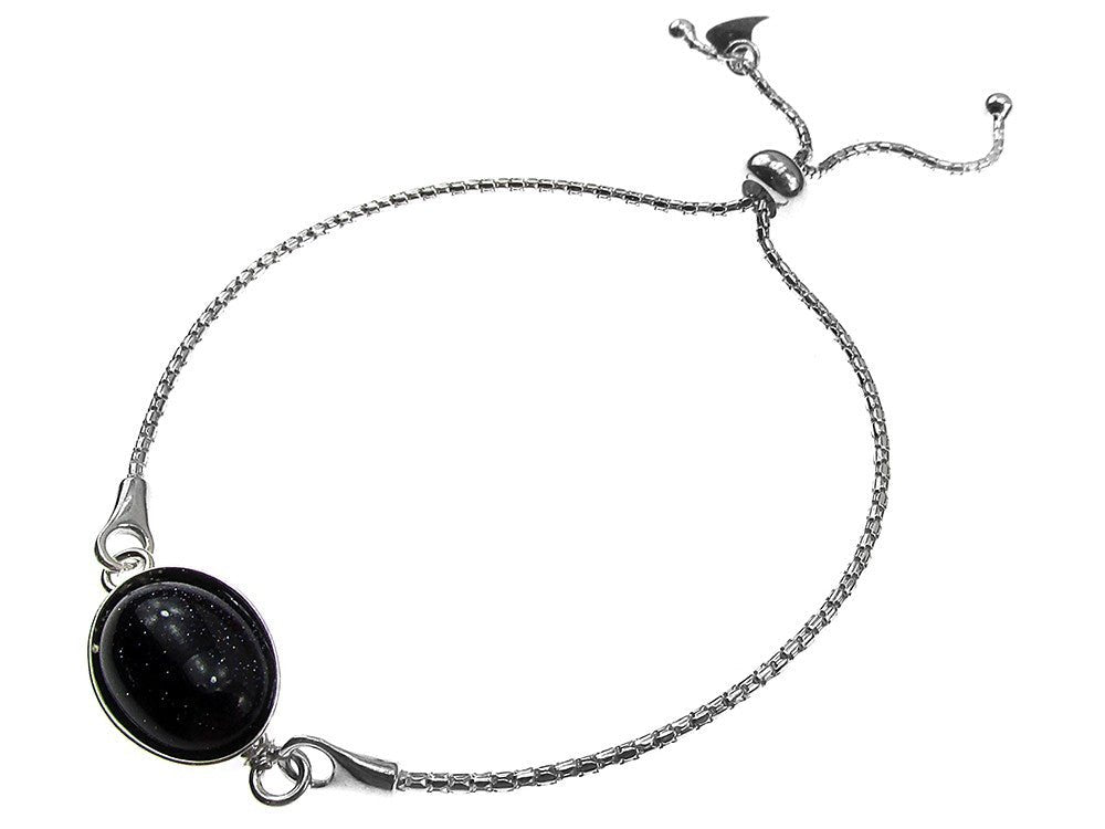 Bratara argint reglabila cu Piatra Soarelui albastra 14x10 MM - GlamBazaar.ro