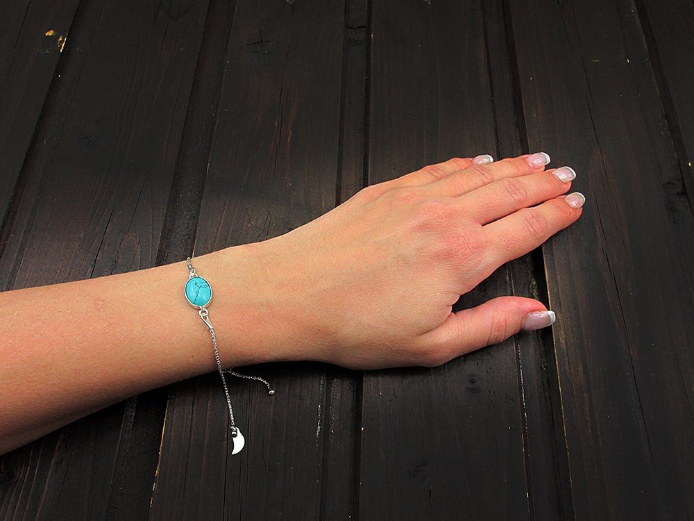 Bratara argint reglabila cu turcoaz oval 14x10 MM - GlamBazaar.ro