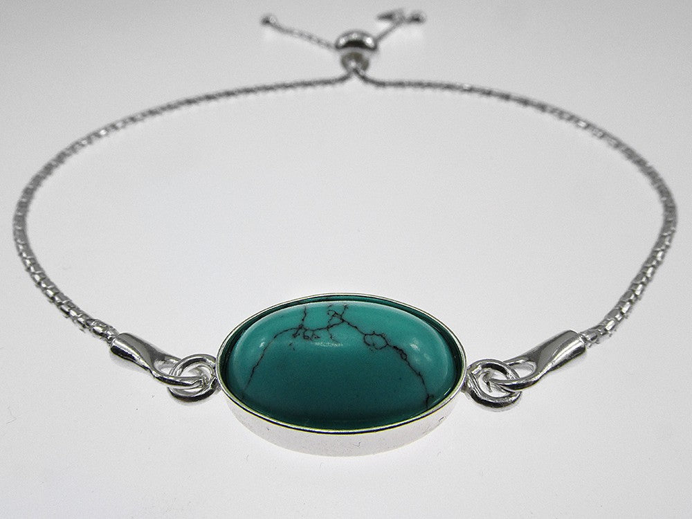 Bratara argint reglabila cu turcoaz oval 14x10 MM - GlamBazaar.ro