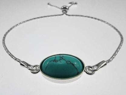 Bratara argint reglabila cu turcoaz oval 14x10 MM - GlamBazaar.ro