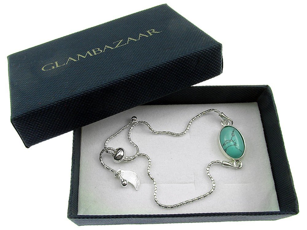 Bratara argint reglabila cu turcoaz oval 14x10 MM - GlamBazaar.ro