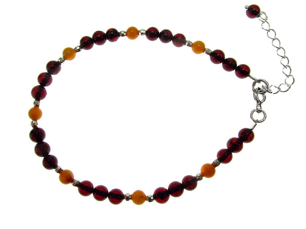 Bratara chihlimbar natural rosu/galben cu argint - GlamBazaar.ro