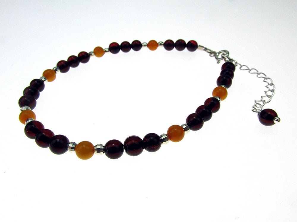 Bratara chihlimbar natural rosu/galben cu argint - GlamBazaar.ro