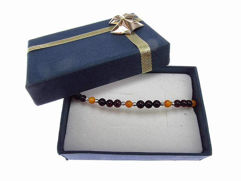 Bratara chihlimbar natural rosu/galben cu argint - GlamBazaar.ro