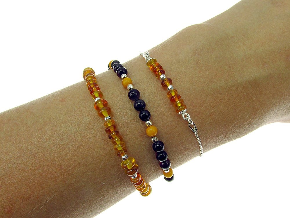 Bratara chihlimbar natural rosu/galben cu argint - GlamBazaar.ro