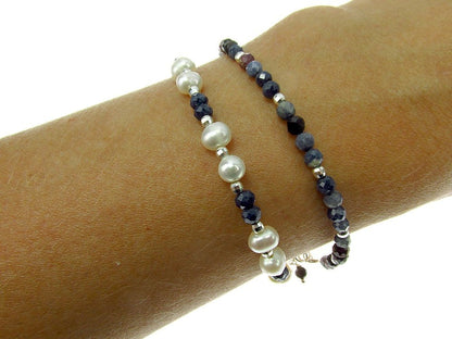 Bratara safir fatetat si perle de cultura cu argint - GlamBazaar.ro