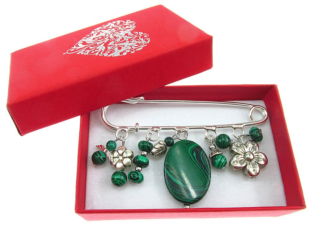 Brosa ac de siguranta supradimensionat cu malachit - GlamBazaar.ro