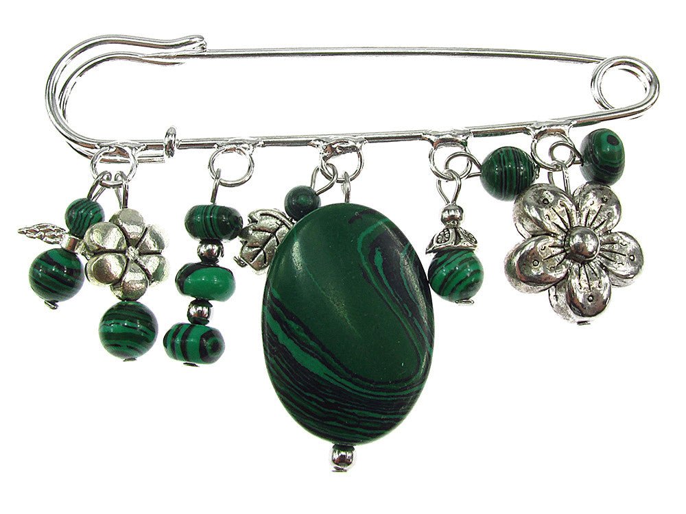 Brosa ac de siguranta supradimensionat cu malachit - GlamBazaar.ro