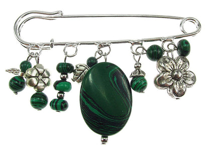 Brosa ac de siguranta supradimensionat cu malachit - GlamBazaar.ro