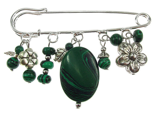 Brosa ac de siguranta supradimensionat cu malachit - GlamBazaar.ro