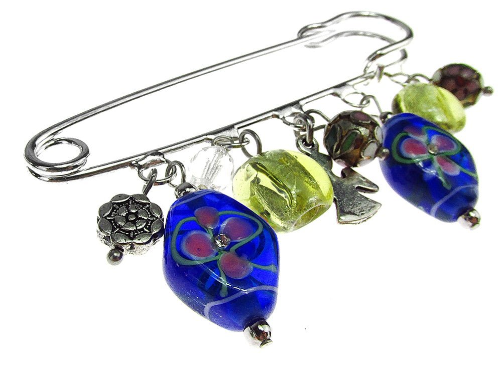 Brosa ac de siguranta supradimensionat cu margele Murano si cloisonne - GlamBazaar.ro