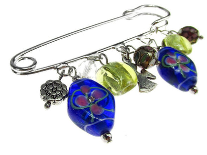 Brosa ac de siguranta supradimensionat cu margele Murano si cloisonne - GlamBazaar.ro