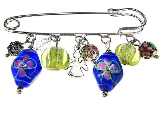 Brosa ac de siguranta supradimensionat cu margele Murano si cloisonne - GlamBazaar.ro