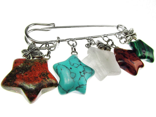 Brosa ac de siguranta supradimensionat cu stelute pietre mix 1A - GlamBazaar.ro