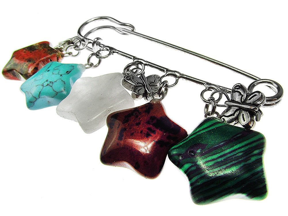 Brosa ac de siguranta supradimensionat cu stelute pietre mix 1A - GlamBazaar.ro