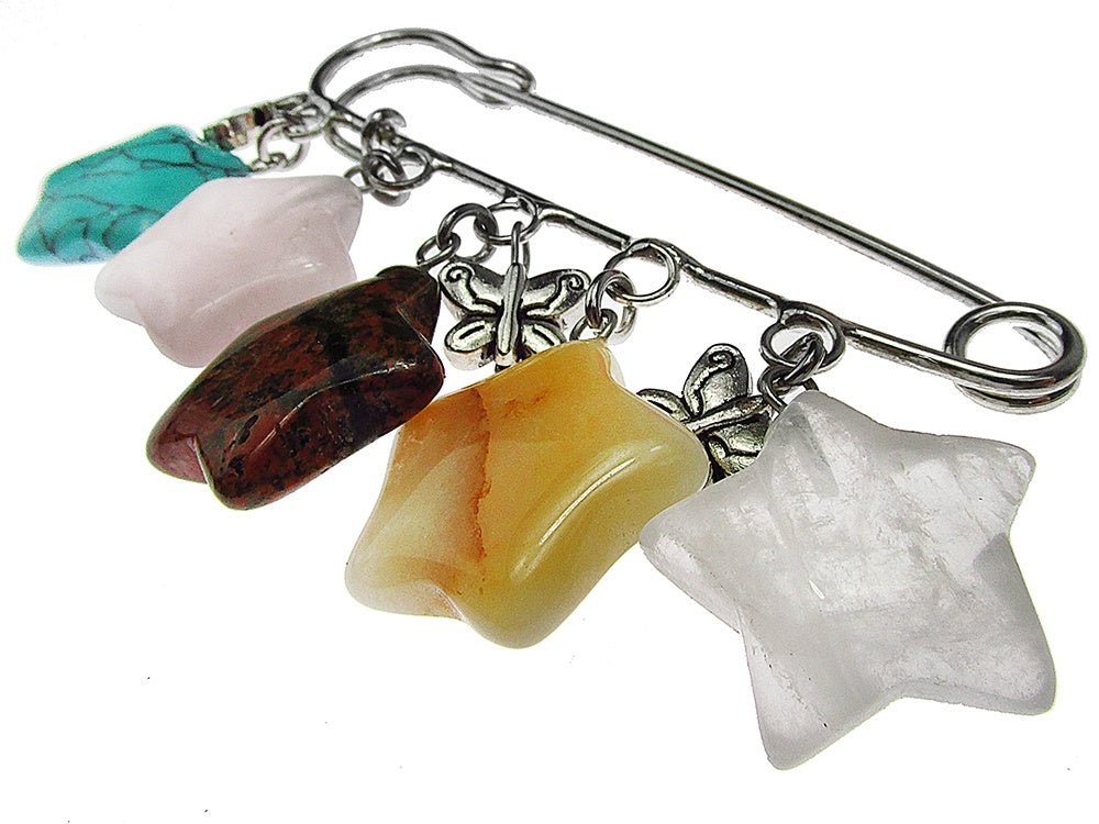 Brosa ac de siguranta supradimensionat cu stelute pietre mix 2A - GlamBazaar.ro