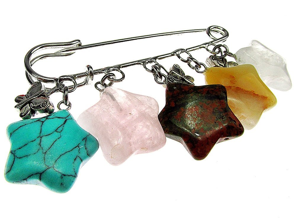 Brosa ac de siguranta supradimensionat cu stelute pietre mix 2A - GlamBazaar.ro