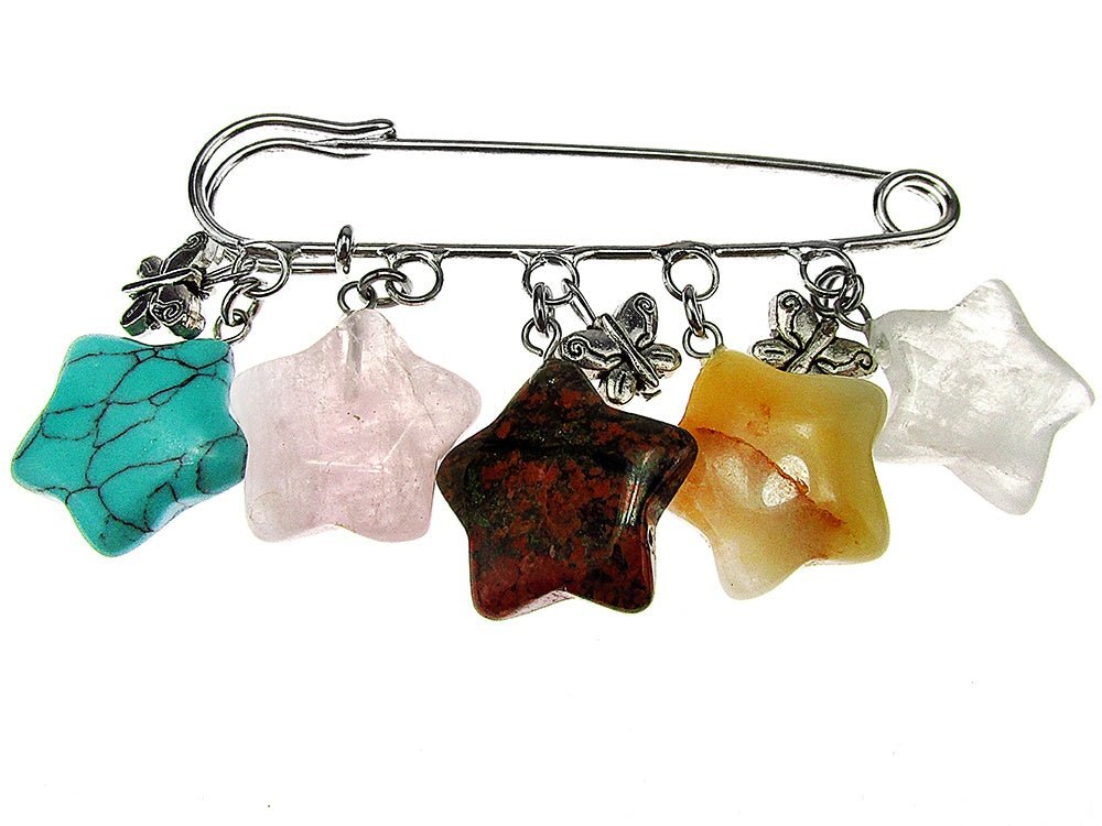 Brosa ac de siguranta supradimensionat cu stelute pietre mix 2A - GlamBazaar.ro