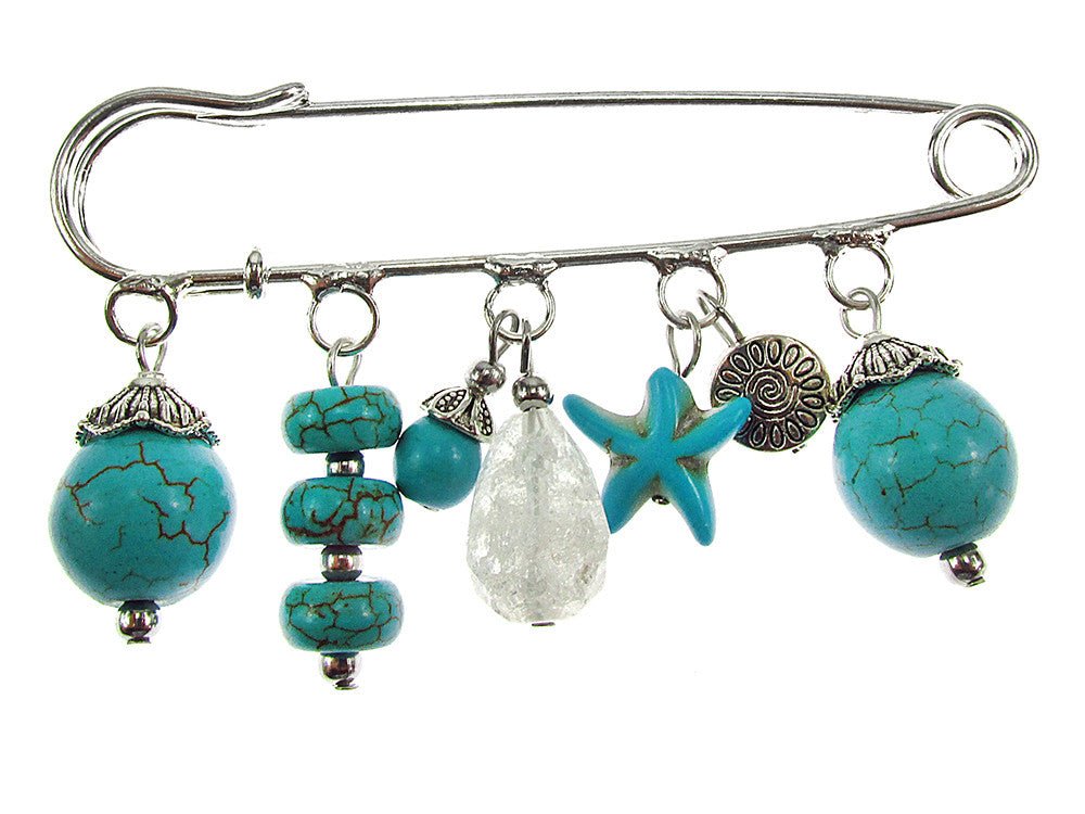 Brosa ac de siguranta supradimensionat cu turcoaze si cristal de gheata - GlamBazaar.ro