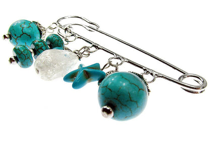 Brosa ac de siguranta supradimensionat cu turcoaze si cristal de gheata - GlamBazaar.ro