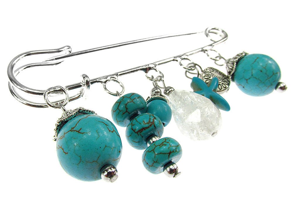 Brosa ac de siguranta supradimensionat cu turcoaze si cristal de gheata - GlamBazaar.ro